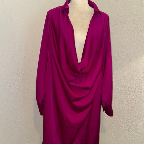 Fashion Nova Dresses & Skirts - Fashion Nova Deep Drape Cowl Back Long Sleeve Dress in Fuchsia